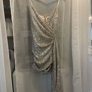 Mimii London Silver Sequin Dress Drape Mini Dress